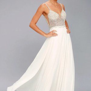 Lulu's White Beaded Rhinestone Maxi Dress 10